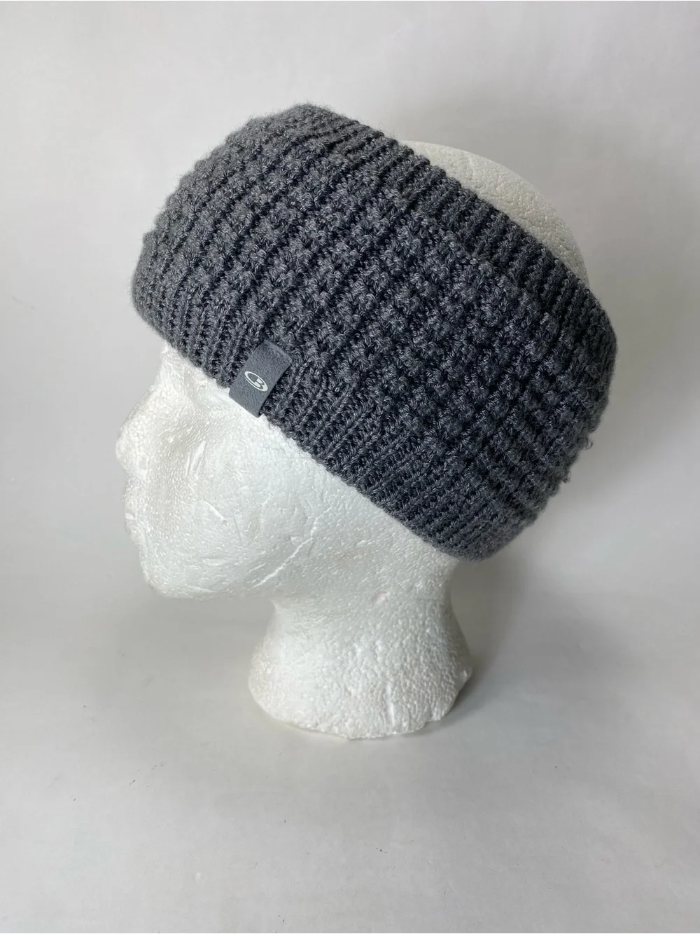 Icebreaker Merino Wool Gray Waffle Knit Winter Earband Headband (lining holes)